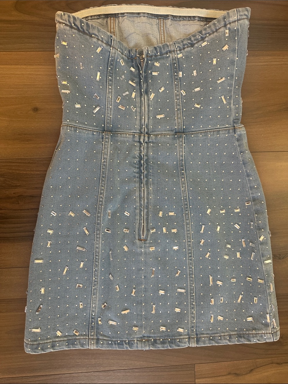 Gianni Bini Embellished Strapless Denim Mini Dress - Light Blue - Picture 2 of 3